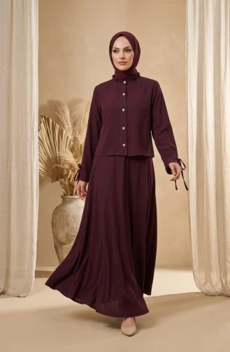 Ensemble Hijab Deux Pièces Avec Chemisier Et Jupe à Boutons Référence 5658-02 Prune 5658-02