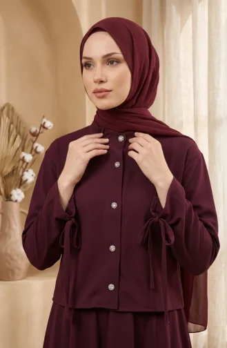 Ensemble Hijab Deux Pièces Avec Chemisier Et Jupe à Boutons Référence 5658-02 Prune 5658-02