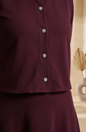 Ensemble Hijab Deux Pièces Avec Chemisier Et Jupe à Boutons Référence 5658-02 Prune 5658-02