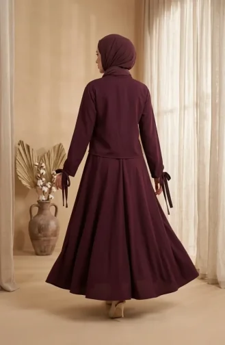 Ensemble Hijab Deux Pièces Avec Chemisier Et Jupe à Boutons Référence 5658-02 Prune 5658-02