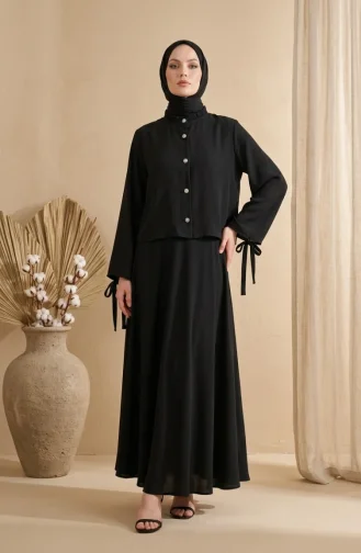 Ensemble Hijab Deux Pièces Avec Chemisier Et Jupe à Boutons Référence 5658-03 Noir 5658-03