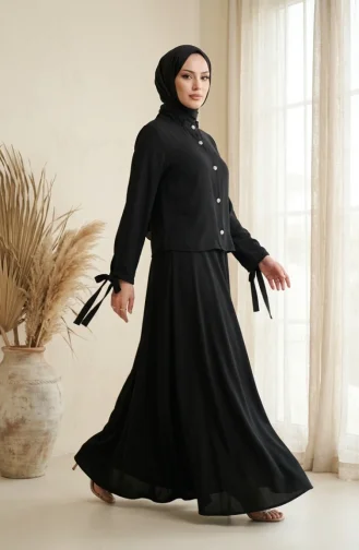 Ensemble Hijab Deux Pièces Avec Chemisier Et Jupe à Boutons Référence 5658-03 Noir 5658-03