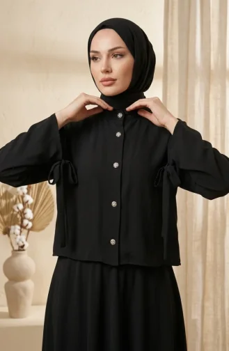 Ensemble Hijab Deux Pièces Avec Chemisier Et Jupe à Boutons Référence 5658-03 Noir 5658-03