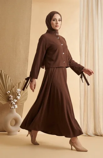Ensemble Hijab Deux Pièces Avec Chemisier Et Jupe à Boutons Référence 5658-04 Marron 5658-04