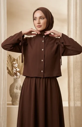 Ensemble Hijab Deux Pièces Avec Chemisier Et Jupe à Boutons Référence 5658-04 Marron 5658-04