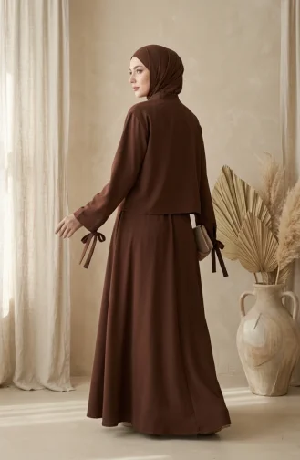 Ensemble Hijab Deux Pièces Avec Chemisier Et Jupe à Boutons Référence 5658-04 Marron 5658-04