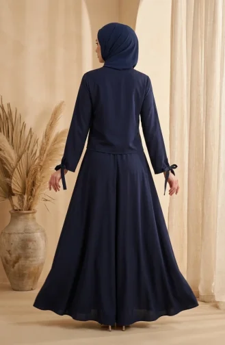 Zweiteiliges Hijab-Set Mit Bluse Und Rock Mit Knopfdetails Modell 5658-06 Marineblau 5658-06