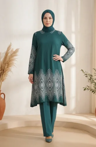 Viscose Fabric Patterned Tunic 1015-02 Green 1015-02