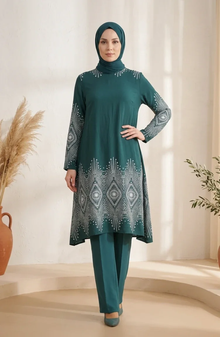 Viscose Fabric Patterned Tunic 1015-02 Green 1015-02