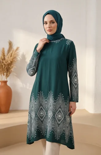 Viscose Fabric Patterned Tunic 1015-02 Green 1015-02