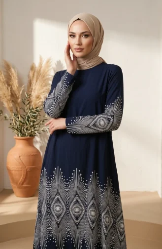 Viscose Fabric Patterned Tunic 1015-04 Navy Blue 1015-04