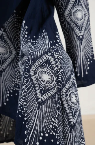Viscose Fabric Patterned Tunic 1015-04 Navy Blue 1015-04