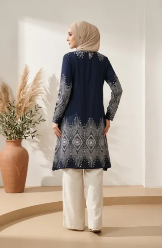 Viscose Fabric Patterned Tunic 1015-04 Navy Blue 1015-04