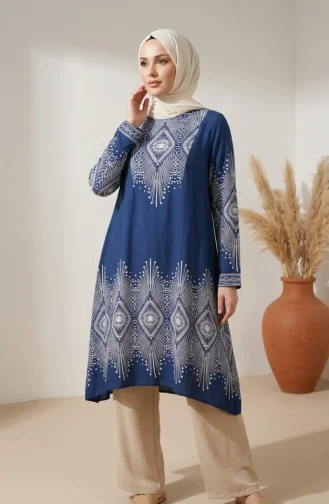 Viscose Fabric Patterned Tunic 1015-05 Indigo 1015-05