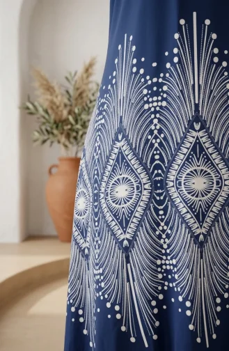 Viscose Fabric Patterned Tunic 1015-05 Indigo 1015-05