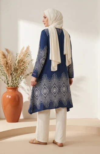Viscose Fabric Patterned Tunic 1015-05 Indigo 1015-05