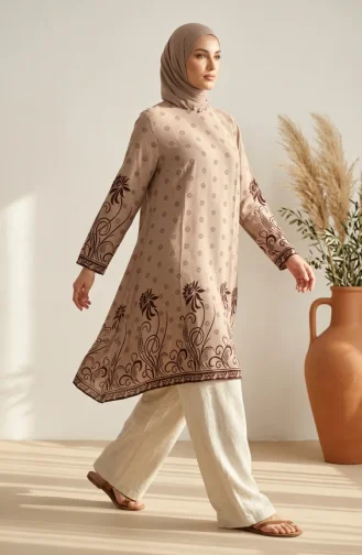 Viscose Fabric Patterned Tunic 1016-02 Mink 1016-02