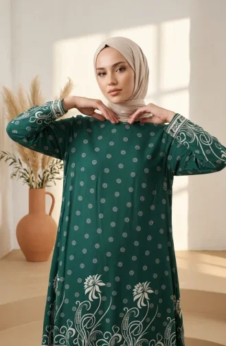 تونيك منقوش من قماش الفسكوز 1016-03 أخضر 1016-03