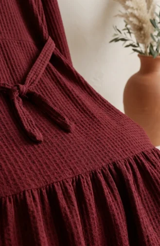 Robe Modeste En Tissu Gaufré à Manches élastiquées 5588-01 Bordeaux 5588-01