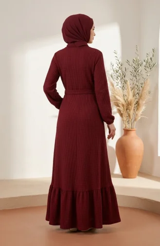 Robe Modeste En Tissu Gaufré à Manches élastiquées 5588-01 Bordeaux 5588-01