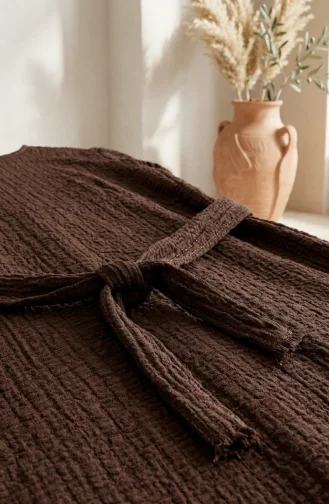 Robe Modeste En Tissu Gaufré Avec Manches élastiquées 5588-02 Marron 5588-02