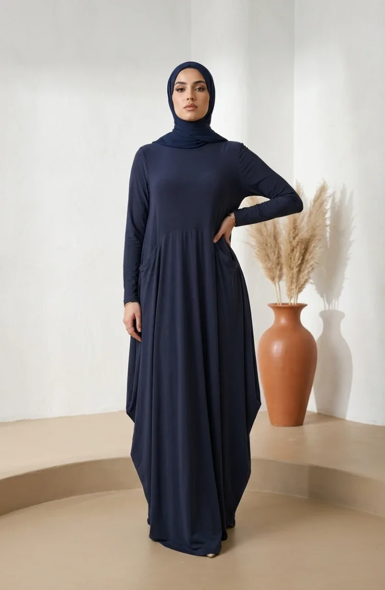 Robe Hijab à Poches En Tissu Sable 5656-01 Anthracite 5656-01