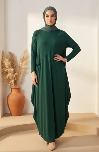 Zandkleurige Stoffen Hijabjurk Met Zakken 5656-03 Smaragdgroen 5656-03