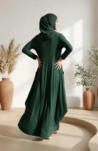 Zandkleurige Stoffen Hijabjurk Met Zakken 5656-03 Smaragdgroen 5656-03