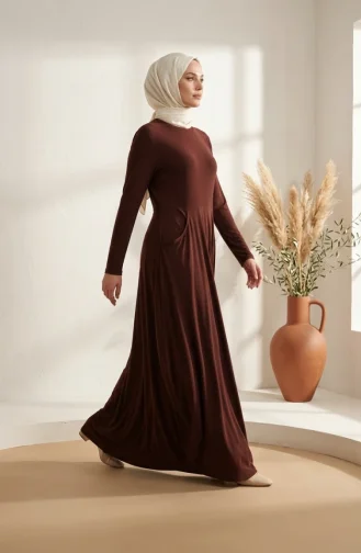 Robe Hijab à Poches En Tissu Sable 5656-04 Marron 5656-04