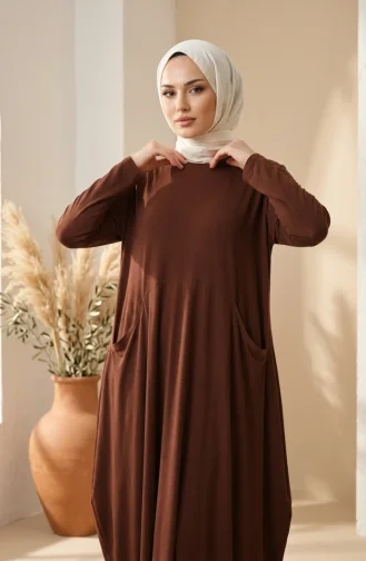 Robe Hijab à Poches En Tissu Sable 5656-04 Marron 5656-04
