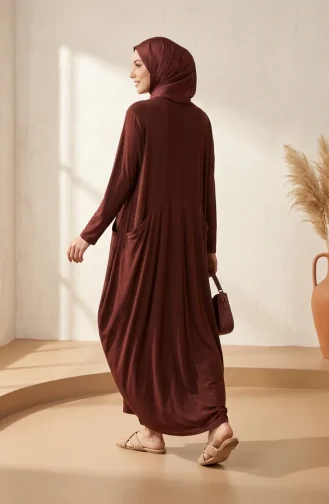 Robe Hijab à Poches En Tissu Sable 5656-04 Marron 5656-04