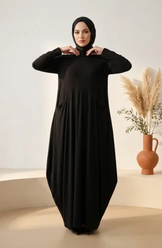Sandy Kumaş Cepli Tesettür Elbise 5656-05 Siyah