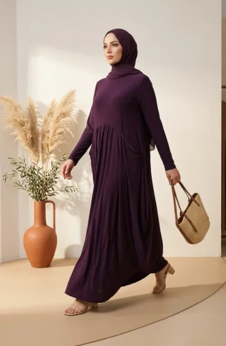 Robe Hijab à Poches En Tissu Sable 5656-06 Violet 5656-06