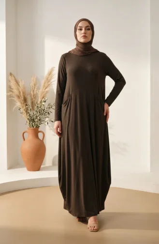 Robe Hijab à Poches En Tissu Sable 5656-07 Kaki 5656-07