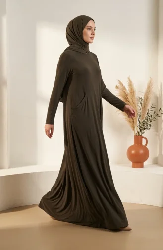 Robe Hijab à Poches En Tissu Sable 5656-07 Kaki 5656-07