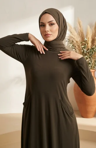 Robe Hijab à Poches En Tissu Sable 5656-07 Kaki 5656-07