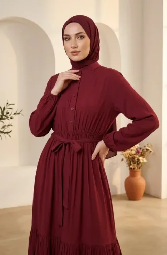 Robe Modeste à Col Mandarin Et Taille élastique 0326-02 Bordeaux 0326-02