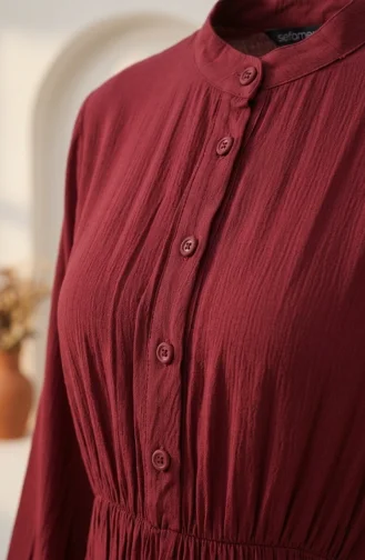 Robe Modeste à Col Mandarin Et Taille élastique 0326-02 Bordeaux 0326-02