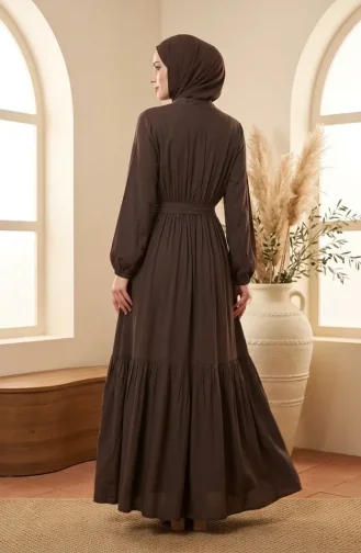 Robe Modeste à Col Mandarin Et Taille élastique 0326-03 Marron 0326-03