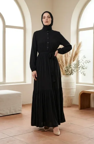 Robe Modeste à Col Mandarin Et Taille élastique 0326-04 Noire 0326-04