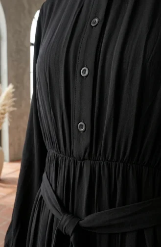 Robe Modeste à Col Mandarin Et Taille élastique 0326-04 Noire 0326-04