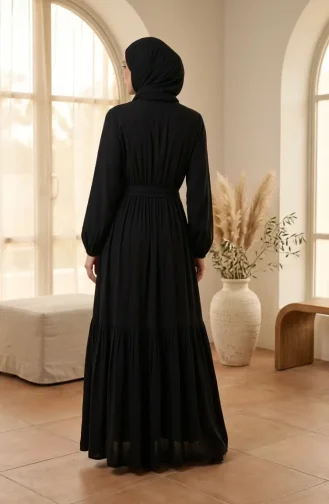 Robe Modeste à Col Mandarin Et Taille élastique 0326-04 Noire 0326-04