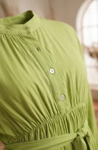 Robe Modeste à Col Mandarin Et Taille élastiquée 0326-05 Vert Pistache 0326-05