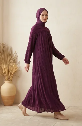 Robe Hijab à Volants Et Manches élastiquées 0560-01 Prune 0560-01