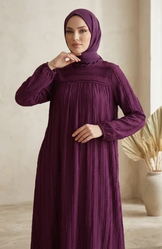 Robe Hijab à Volants Et Manches élastiquées 0560-01 Prune 0560-01