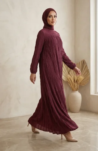 Rüschenbesetztes Hijab-Kleid Mit Elastischen Ärmeln 0560-02 Lila 0560-02