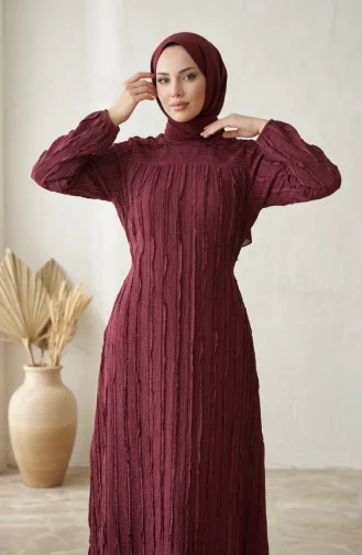Rüschenbesetztes Hijab-Kleid Mit Elastischen Ärmeln 0560-02 Lila 0560-02