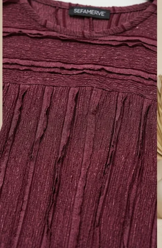 Rüschenbesetztes Hijab-Kleid Mit Elastischen Ärmeln 0560-02 Lila 0560-02