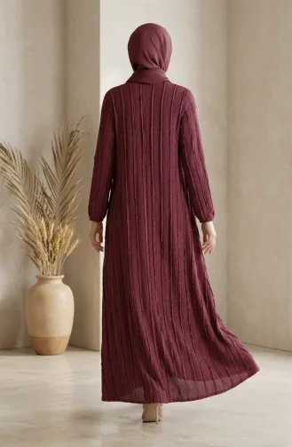 Rüschenbesetztes Hijab-Kleid Mit Elastischen Ärmeln 0560-02 Lila 0560-02