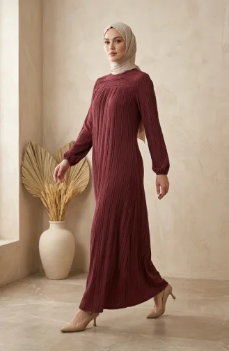 Robe Hijab à Volants Et Manches élastiquées 0560-03 Bordeaux 0560-03